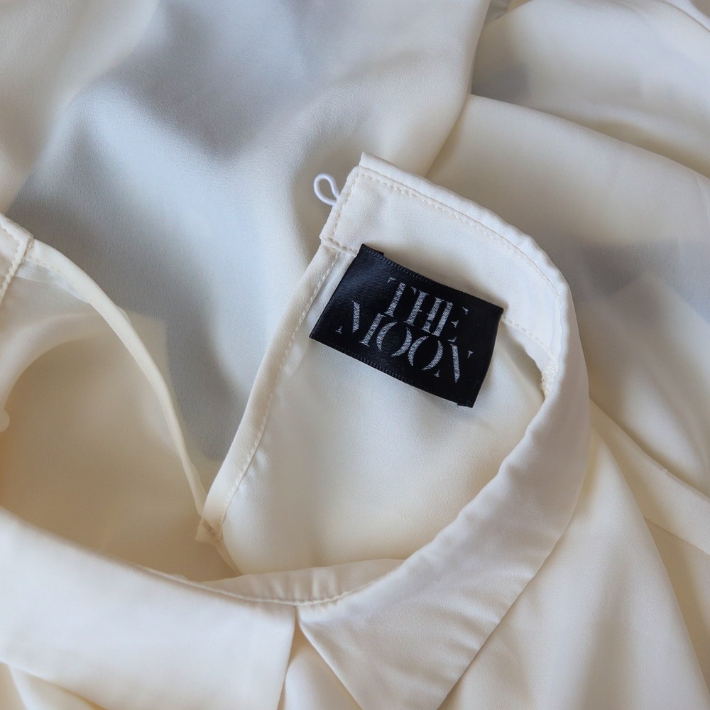 The Moon Cream Long Sleeve Chiffon Blouse Black Cat Print Collar Top Women's S - Picture 4 of 12